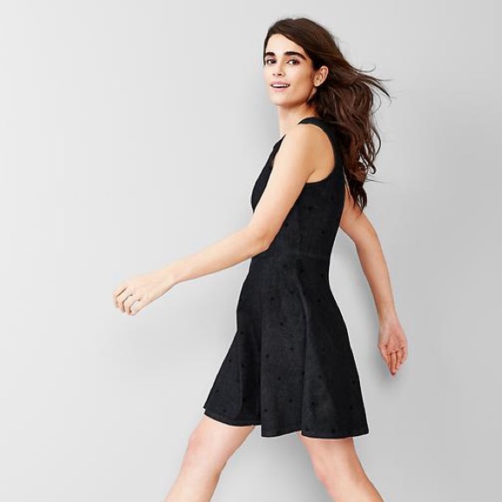 GAP 1969 Dot Denim Sleeveless Fit and Flare Dress, 0